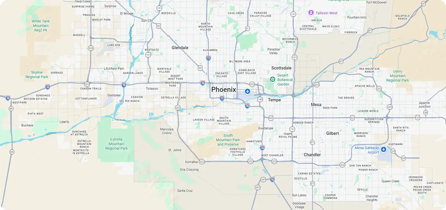 Map of areas served by Rely Real Estate in Phoenix area