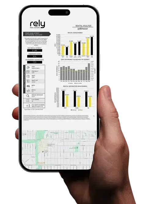 Sample Rely Real Estate rental analysis on a phone