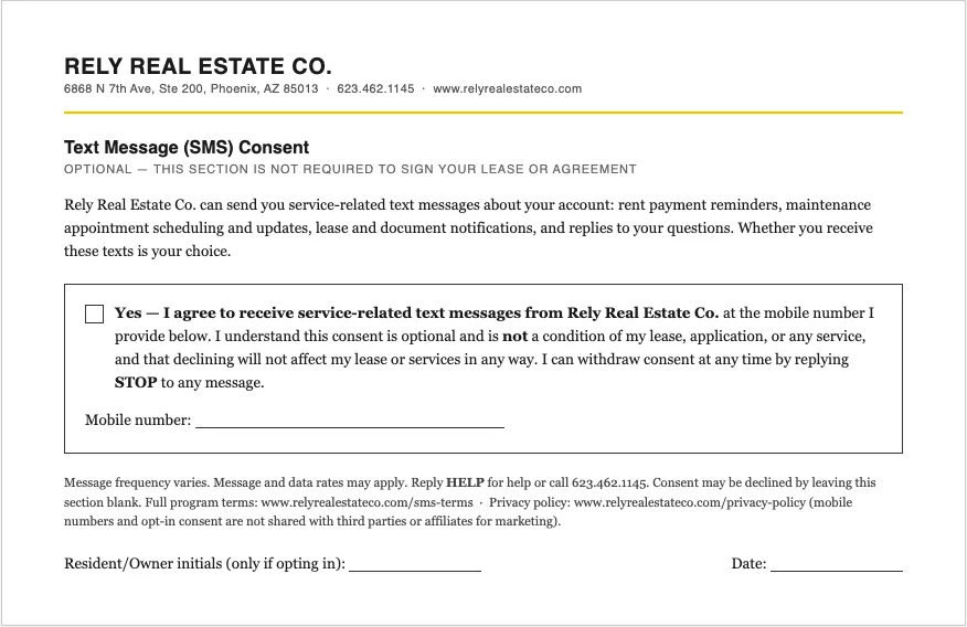 SMS Consent Rely Real Estate